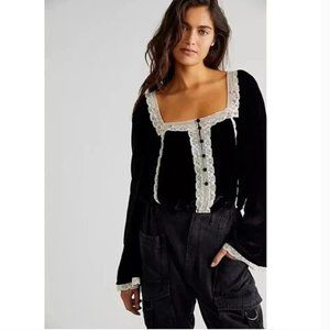 Free People Twyla Velvet Lace Sweet Romantic Blouse Shirt Blouse